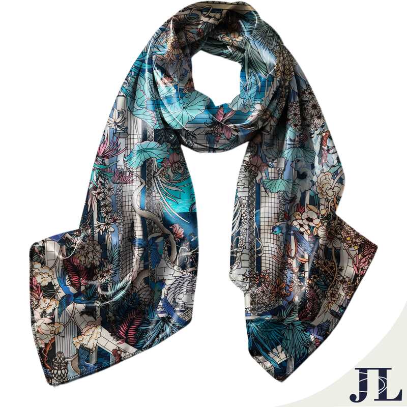 Quality Digital Printing Mulberry Silk Scarf Ladies Silk Scarf With Hand Rolled Hem factory